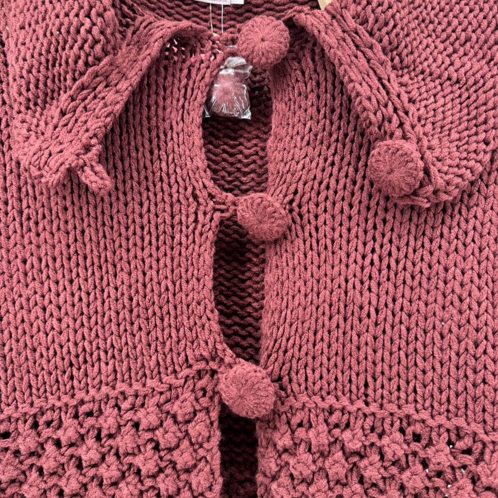 Prima Bella Cardigan Sweater Women Med Burgundy Chunky Knit Popcorn Whimsigoth - Picture 3 of 11